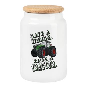 Save a horse, ride a tractor! Farm, Farmer - Cookie Jar with Wooden Lid - white - Front