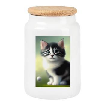 Baby Cat - Cookie Jar with Wooden Lid - white - Front