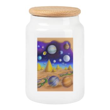 Espace et planètes - Boîte à biscuits avec couvercle en bois - blanc - Devant