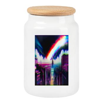 Art futuriste de la ville arc-en-ciel - Boîte à biscuits avec couvercle en bois - blanc - Devant