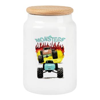 Monstertrucks-Offroad - Keksdose mit Holzdeckel - Weiß - Vorne