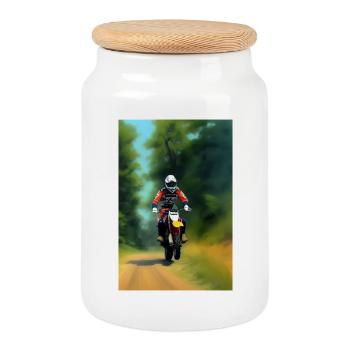 Équitation en motocross - Boîte à biscuits avec couvercle en bois - blanc - Devant