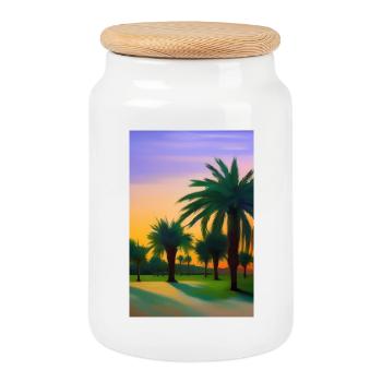 Arabian Desert - Cookie Jar with Wooden Lid - white - Front