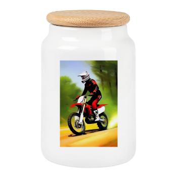 Motocross Fahren - Keksdose mit Holzdeckel - Weiß - Vorne