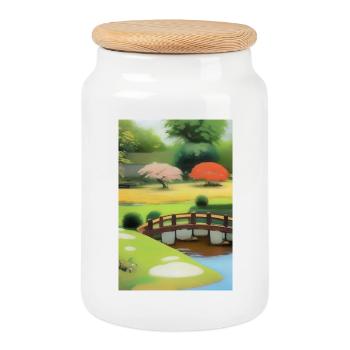 Jardin zen chinois - Boîte à biscuits avec couvercle en bois - blanc - Devant