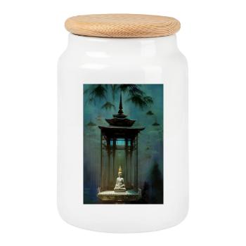Temple - Cookie Jar with Wooden Lid - white - Front