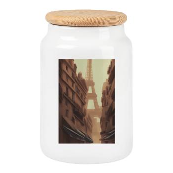 Rue de Paris - Boîte à biscuits avec couvercle en bois - blanc - Devant
