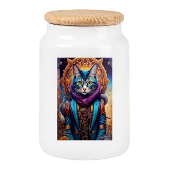 Master cat - Boîte à biscuits avec couvercle en bois - blanc - Devant