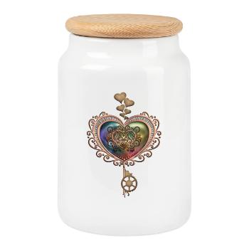 Cœur Steampunk romantique - Boîte à biscuits avec couvercle en bois - blanc - Devant