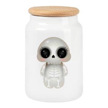 cute skull with dark eye sockets and eyelashes - Cookie Jar with Wooden Lid - white - Front