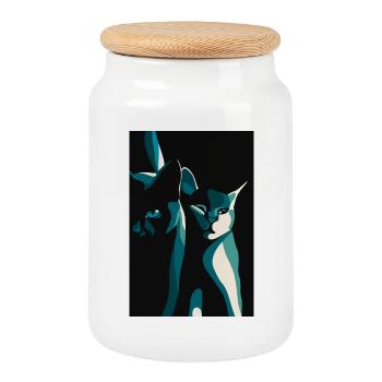 only two cats - Cookie Jar with Wooden Lid - white - Front