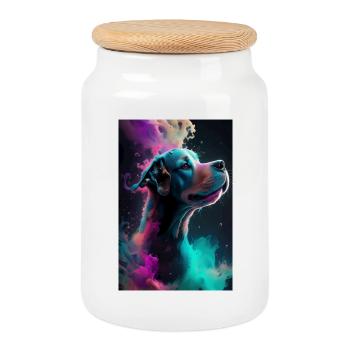 Chien mignon - Boîte à biscuits avec couvercle en bois - blanc - Devant