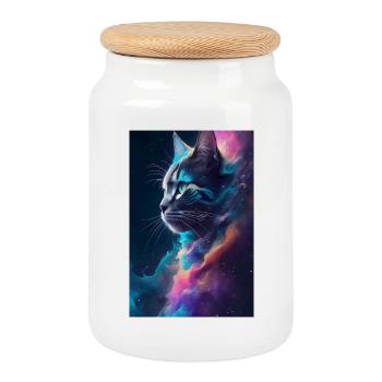 Visage de chat - Boîte à biscuits avec couvercle en bois - blanc - Devant