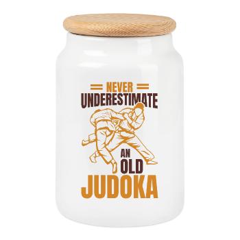 Judo Grandpa - Cookie Jar with Wooden Lid - white - Front