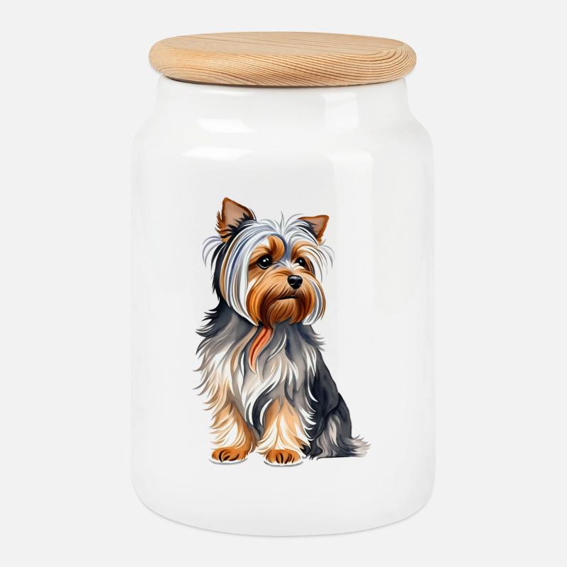 YorkshireTerrier - Keksdose mit Holzdeckel - Weiß