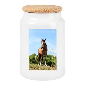 Affiche Cheval Cheval - Boîte à biscuits avec couvercle en bois - blanc - Devant