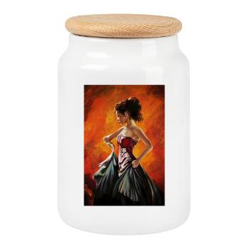 Flamenco dancer - Cookie Jar with Wooden Lid - white - Front