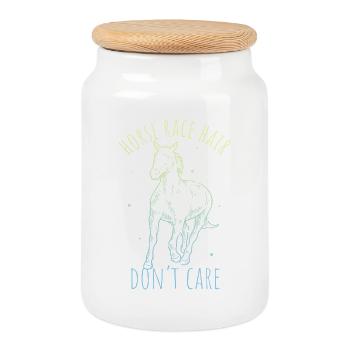 horse design - Cookie Jar with Wooden Lid - white - Front