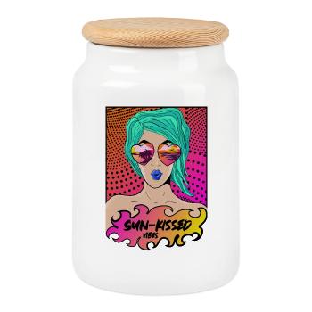 Ambiances ensoleillées Pop Art Style d’été - Boîte à biscuits avec couvercle en bois - blanc - Devant