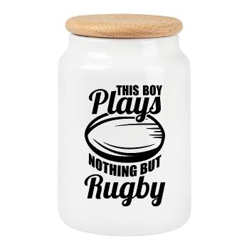 Ce garçon ne joue rien d’autre que du rugby - Boîte à biscuits avec couvercle en bois - blanc - Devant