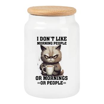 i don't like morning people Cat coffee - Cookie Jar with Wooden Lid - white - Front