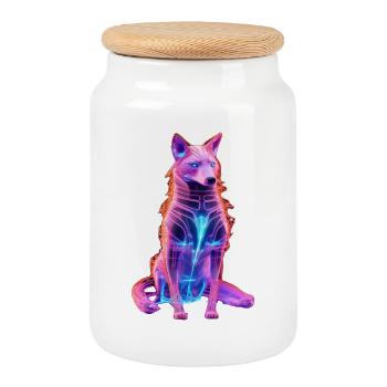 Néon Cyberwolf Art Design - Boîte à biscuits avec couvercle en bois - blanc - Devant