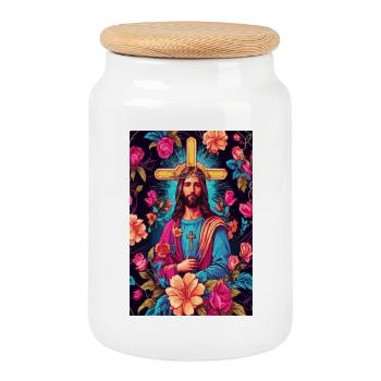 Jesus Christ - Cookie Jar with Wooden Lid - white - Front
