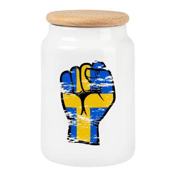 Schweden Flagge Faust Hand Symbol used - Keksdose mit Holzdeckel - Weiß - Vorne