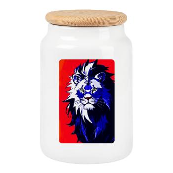 Blauer Löwe (Design 2) - Keksdose mit Holzdeckel - Weiß - Vorne