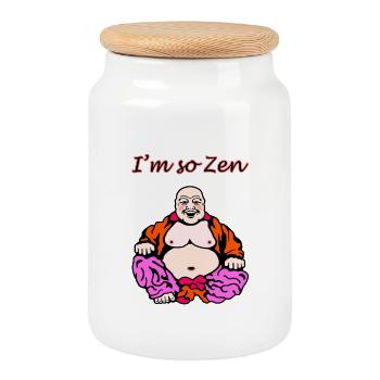 Humorous Zen Yoga Illustration - Cookie Jar with Wooden Lid - white - Front