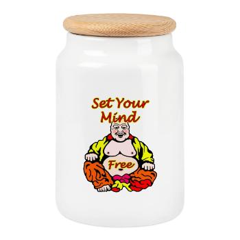 Freedom and Self-Expression Meditation Design - Cookie Jar with Wooden Lid - white - Front