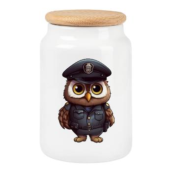 Police des hiboux - Boîte à biscuits avec couvercle en bois - blanc - Devant