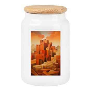 Paysage de Désert, village du désert - Boîte à biscuits avec couvercle en bois - blanc - Devant