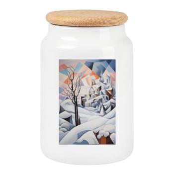 Snowy landscape in geometric style - Cookie Jar with Wooden Lid - white - Front