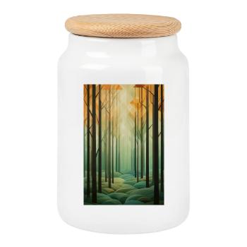 Paysage de Forêt dans un style géométrique - Boîte à biscuits avec couvercle en bois - blanc - Devant