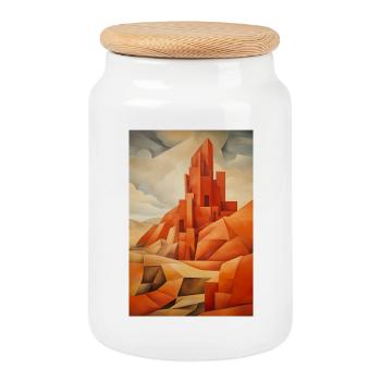 Desert Landscape, Desert Village - Cookie Jar with Wooden Lid - white - Front
