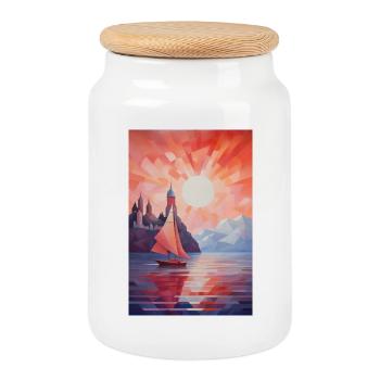 Maritime Landscape in a Geometric Style - Cookie Jar with Wooden Lid - white - Front