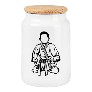 Judo Kid - Boîte à biscuits avec couvercle en bois - blanc - Devant