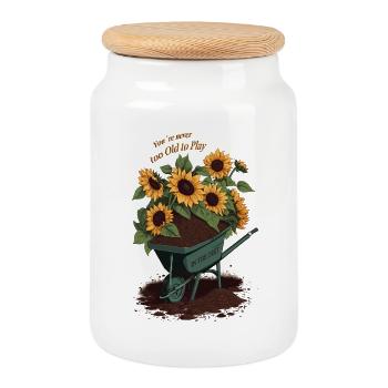 Hobby Gardener Sayings - Cookie Jar with Wooden Lid - white - Front