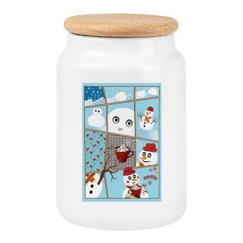 Was macht einen Schneemann glücklich? - Keksdose mit Holzdeckel - Weiß - Vorne