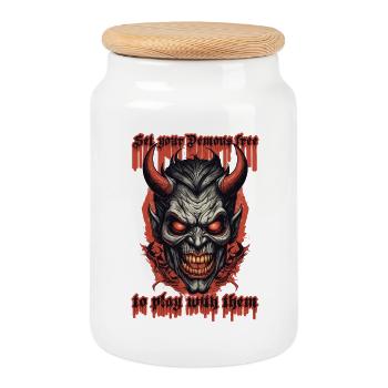 Demons to play with - Cookie Jar with Wooden Lid - white - Front
