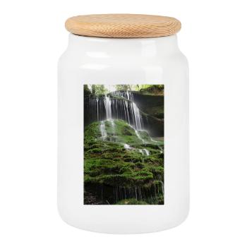 MOSS WATERFALL HÖRSCHBACH NEAR MURRHARDT - Cookie Jar with Wooden Lid - white - Front