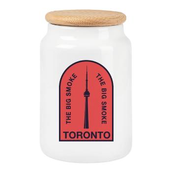 Logo de la Grande Fumée de la Tour CN de Toronto - Boîte à biscuits avec couvercle en bois - blanc - Devant