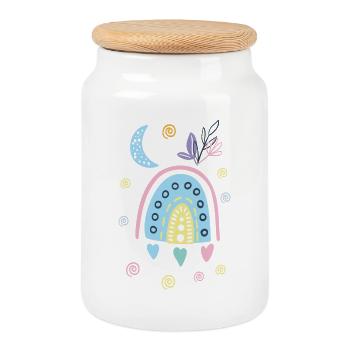 Pastellfarbener Regenbogen-Doodle-Bogen - Keksdose mit Holzdeckel - Weiß - Vorne