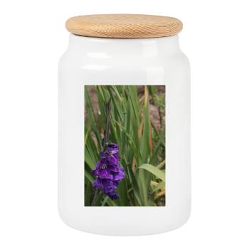 Gladiole – Stärke in Blüte - Keksdose mit Holzdeckel - Weiß - Vorne