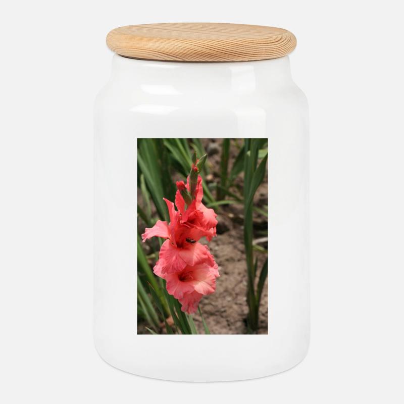 Gladiole – Stärke in Blüte - Keksdose mit Holzdeckel - Weiß