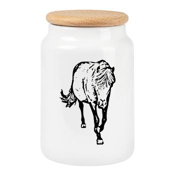 Chevaux T-shirt Cadeau Cavalier - Boîte à biscuits avec couvercle en bois - blanc - Devant