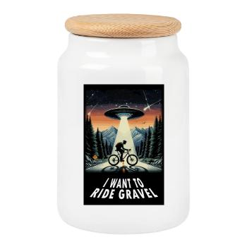 I want to ride GRAVEL - for ufo fans of gravel bikes - Cookie Jar with Wooden Lid - white - Front