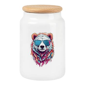 Panda-Sonnenbrille in Neonfarben - Keksdose mit Holzdeckel - Weiß - Vorne