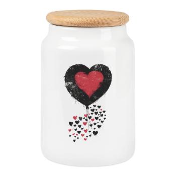 Heart Balloon with Surrounding Black and Red heart - Cookie Jar with Wooden Lid - white - Front